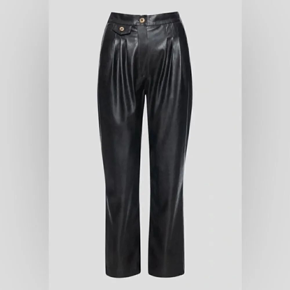 Blank NYC Pleated Vegan Black Leather Pant Trousers In Film Noir Size 29